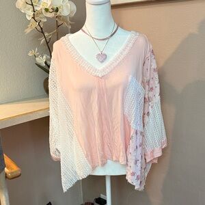 POL Pink and White Patchwork Blouse